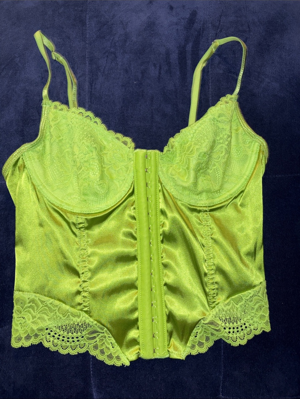 Lace-Trim Satin Bustier in Neon Lime Green - Women Intimates